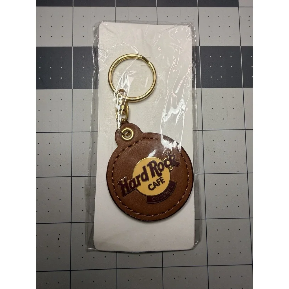 Hard Rock Cafe Cozumel Leather Keychain Key Fob Ring Souvenir New In Wrap Vtg